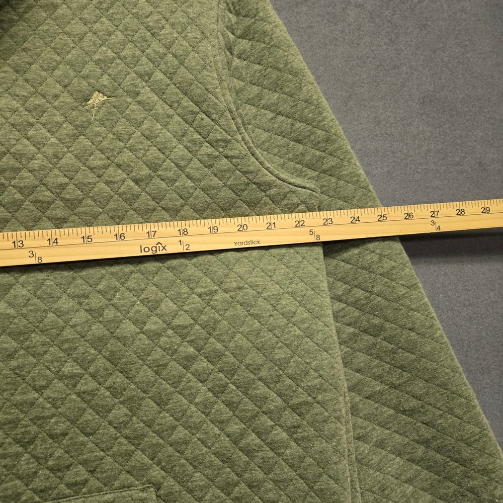 Finn's Toggery Quilted Snap Neck Pullover Sweatshirt L Olive Green Kangaroo Pkt - Picture 6 of 10
